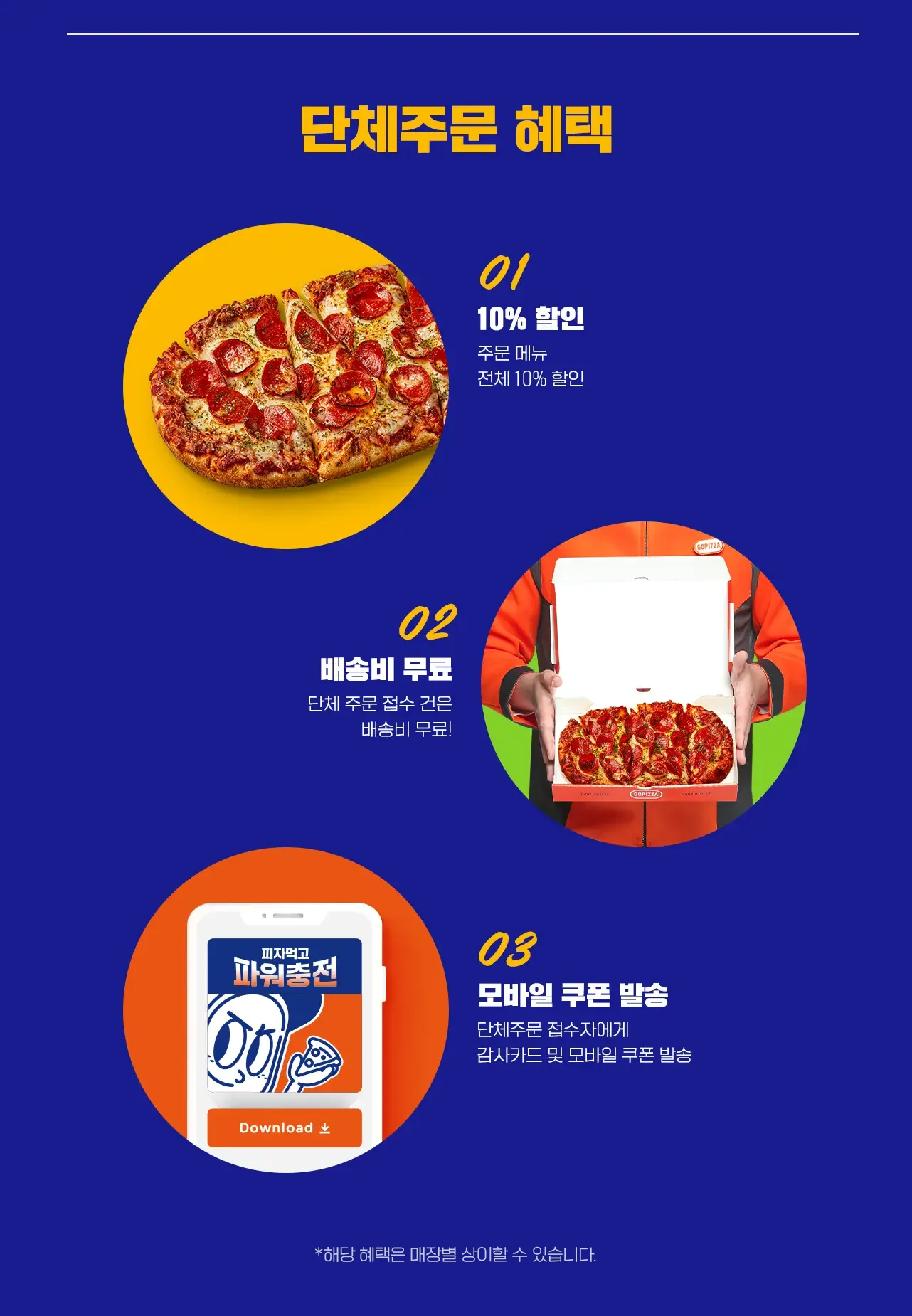  단체주문 혜택 1. 10% 할인 - 주문 메뉴 전체 10% 할인 2. 배송비 무료 - 단체 주문 접수 건은 배송비 무료! 3. 모바일 쿠폰 발송 - 단체 주문 접수자에게 감사카드 및 모바일 쿠폰 발송